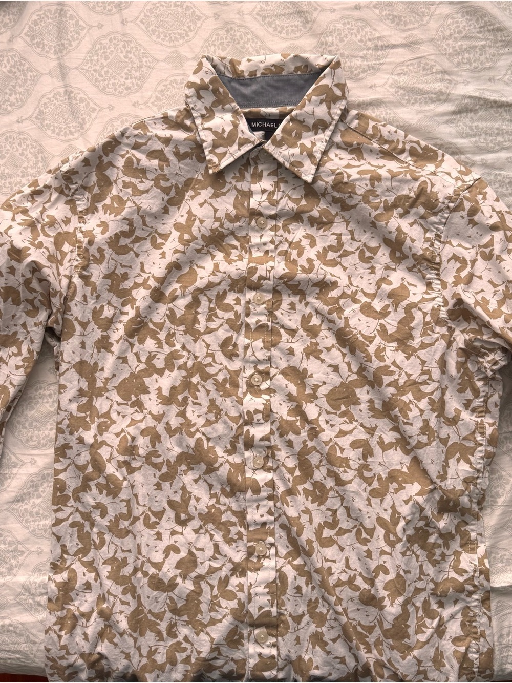 Michael Kors Men's Cream and Brown Floral Button-Down Shirt